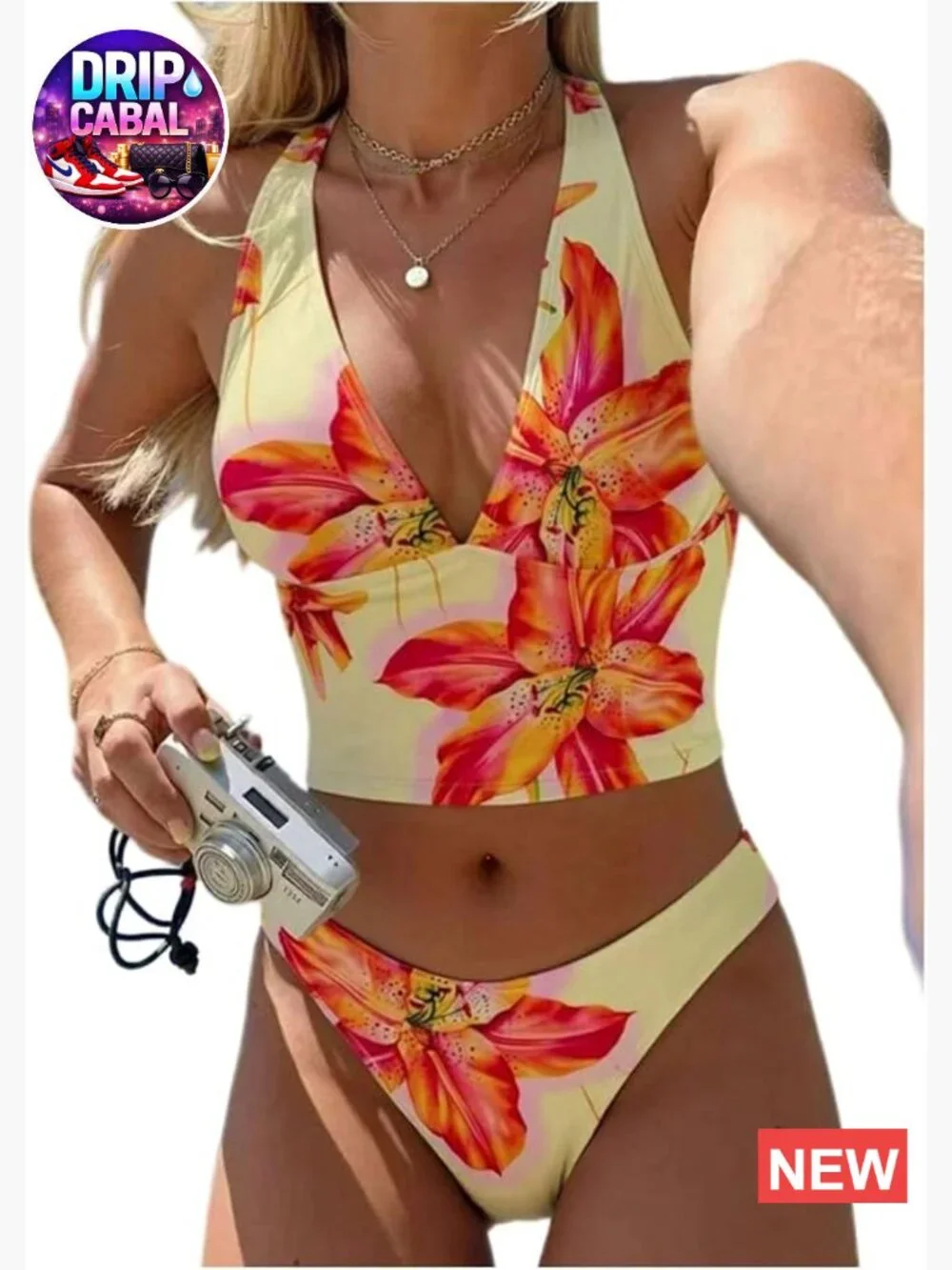 Women's 2 Piece Tankini Set Floral Print Halter V Neck Tie Back Bathing Suits